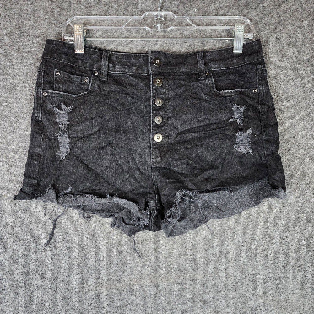 True Craft Shorts Kids 13 Black Distressed High Rise Button Fly EUC